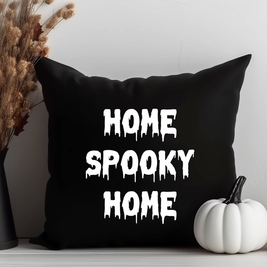 Home Spooky Home Black Cushion Gothic Halloween Decor, Witchy Throw Pillow