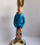 Hand-sculpted Ceramic Skater Hare Whimsical Cottagecore Animal Art Sculpture (35