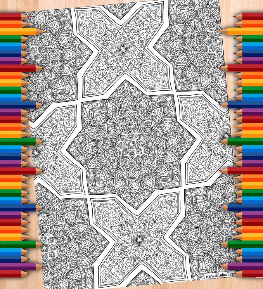 Digital Colouring Page - Tiled Pattern