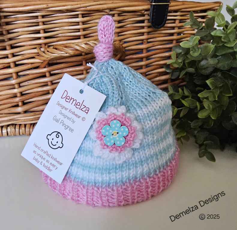 Designer Newborn Knotted Pixie Hat with Cotton