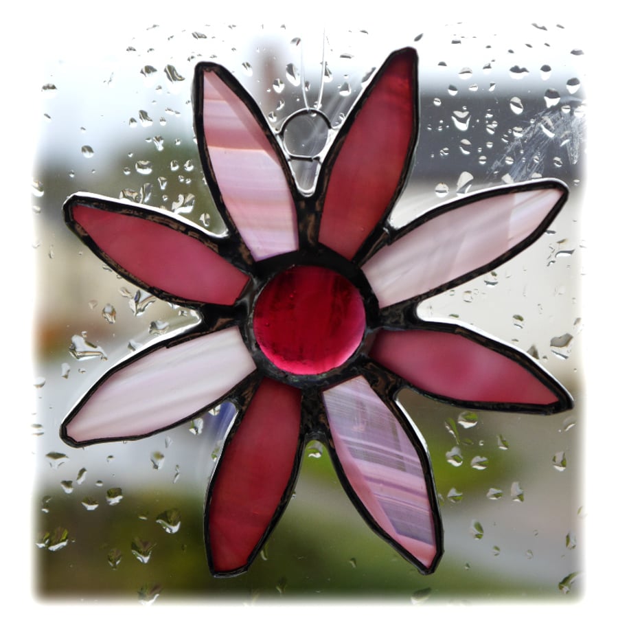 Pink Daisy Stained Glass Suncatcher Flower