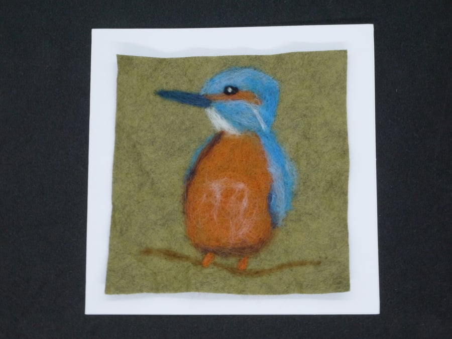 Handmade needle felted Kingfisher greetings card