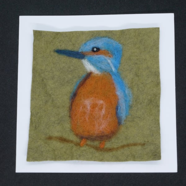 Handmade needle felted Kingfisher greetings card