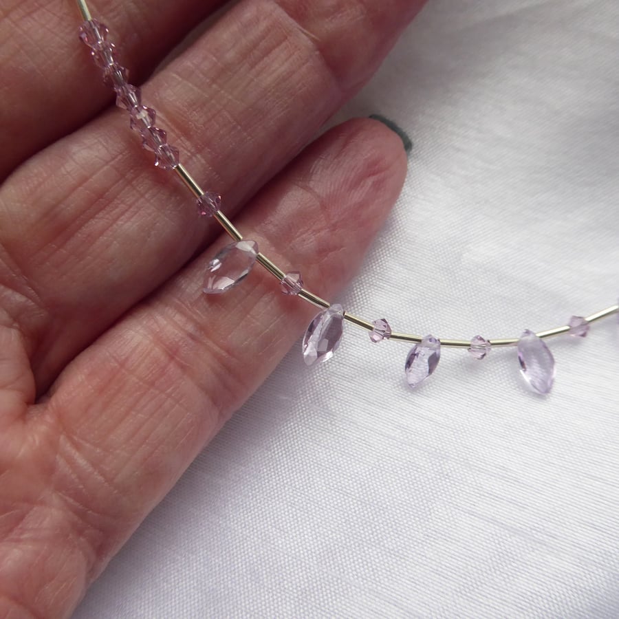 Delicate Sterling Silver Necklace with Amethyst and Swarovski Crystal  