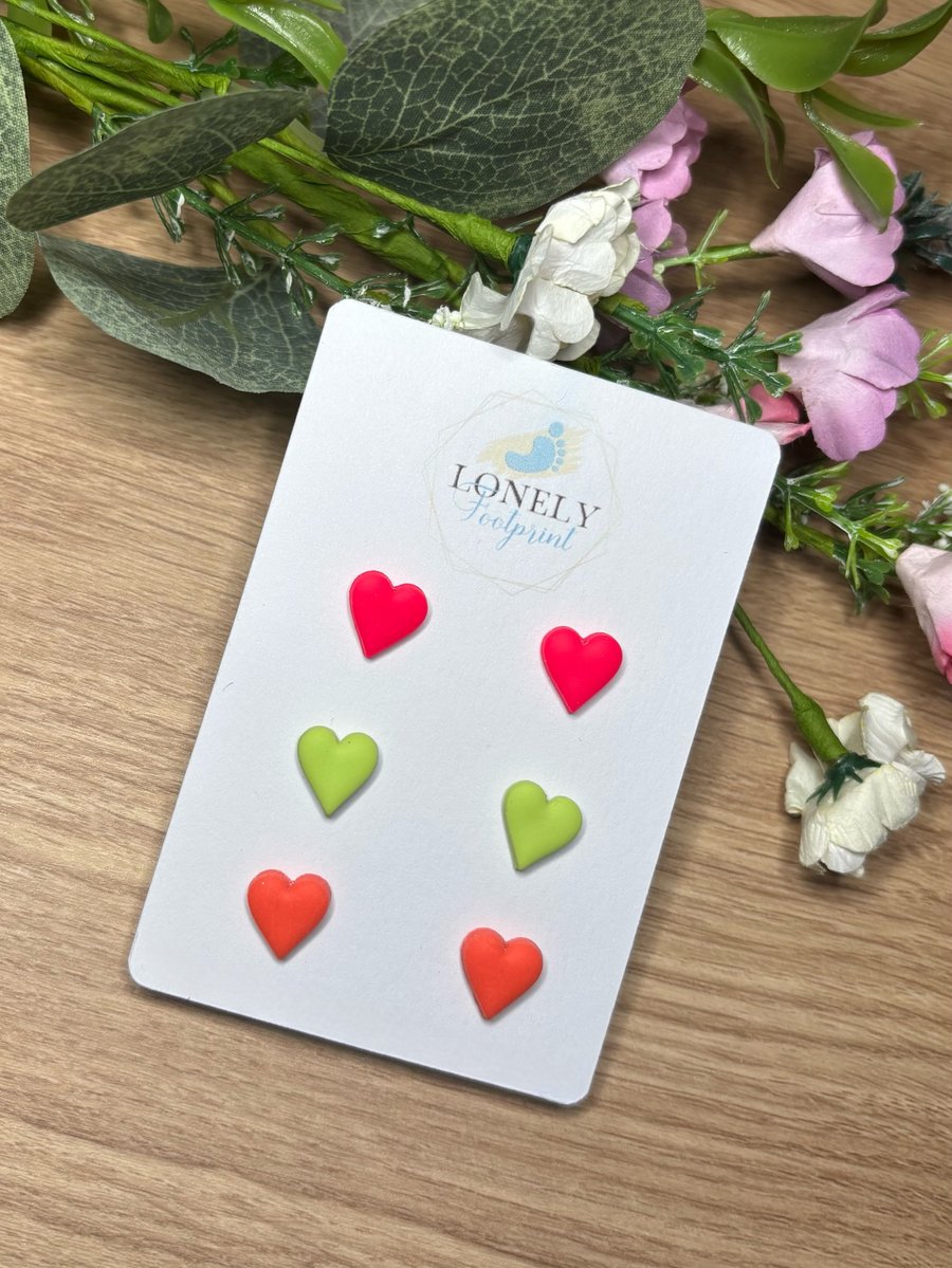 Heart Polymer Clay Stud Pack - Lightweight 