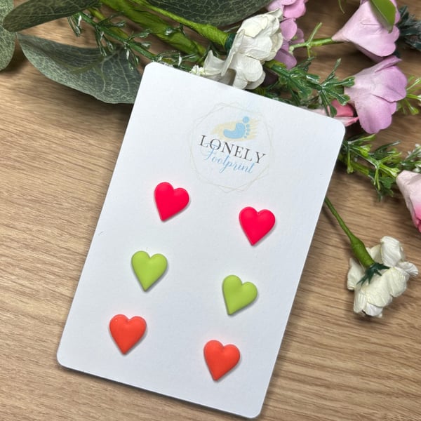 Heart Polymer Clay Stud Pack - Lightweight 