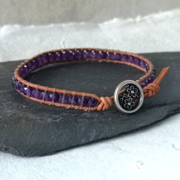 Amethyst cheap leather bracelet