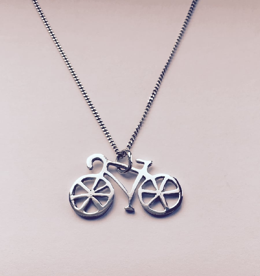 Solid Sterling Silver Bike Necklace, Cycling Necklace, 100% handpierced 