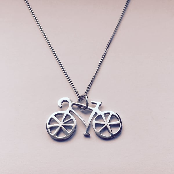 Solid Sterling Silver Bike Necklace, Cycling Necklace, 100% handpierced 