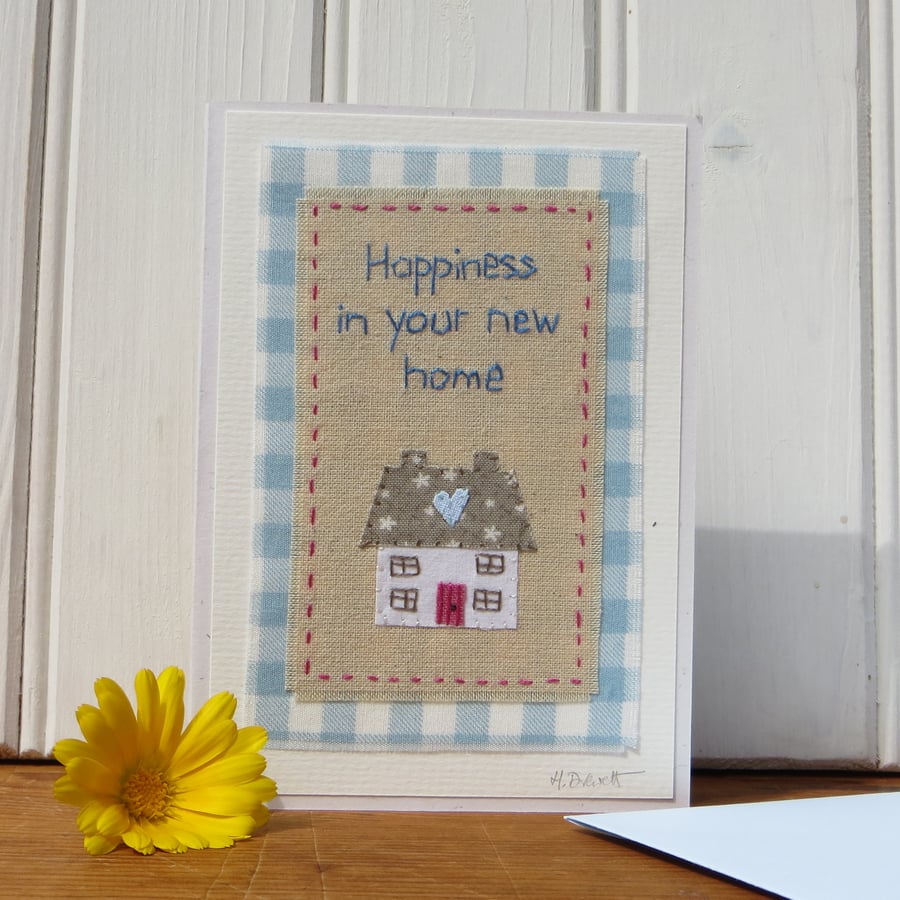 Hand-stitched new home card, detailed and pretty, a card to keep