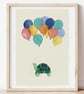 Flying Tortoise with Balloons - Nursery Print