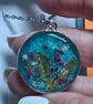 Turquoise green Resin dried flower Necklace & chain 