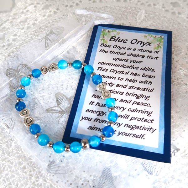 Blue Stripped Onyx Infinity Bracelet. Free p&p in UK.