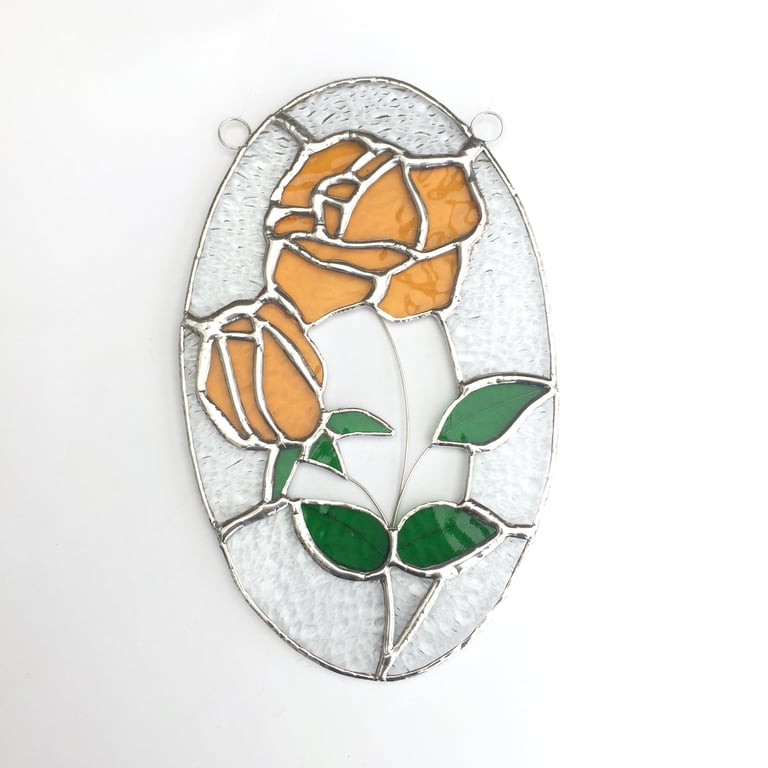 Stained Glass Golden Rose Suncatcher - Handmade Window Decoration 