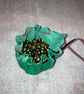 Green coloured leather drawstring dice bag - coin pouch - Image 2