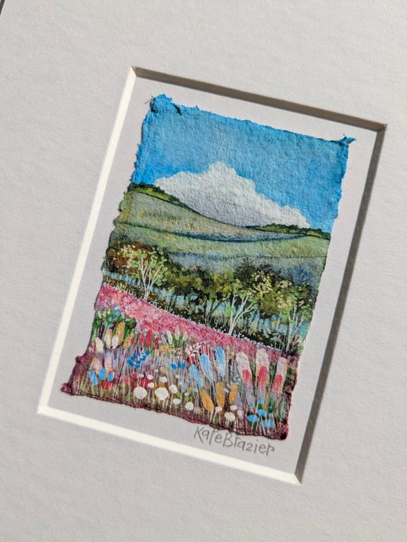 Red Campion Meadow - Original miniature. A5 Mounted