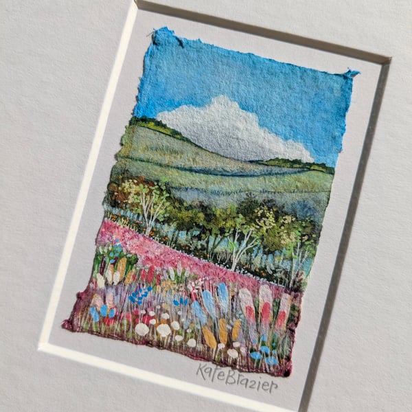 Red Campion Meadow - Original miniature. A5 Mounted