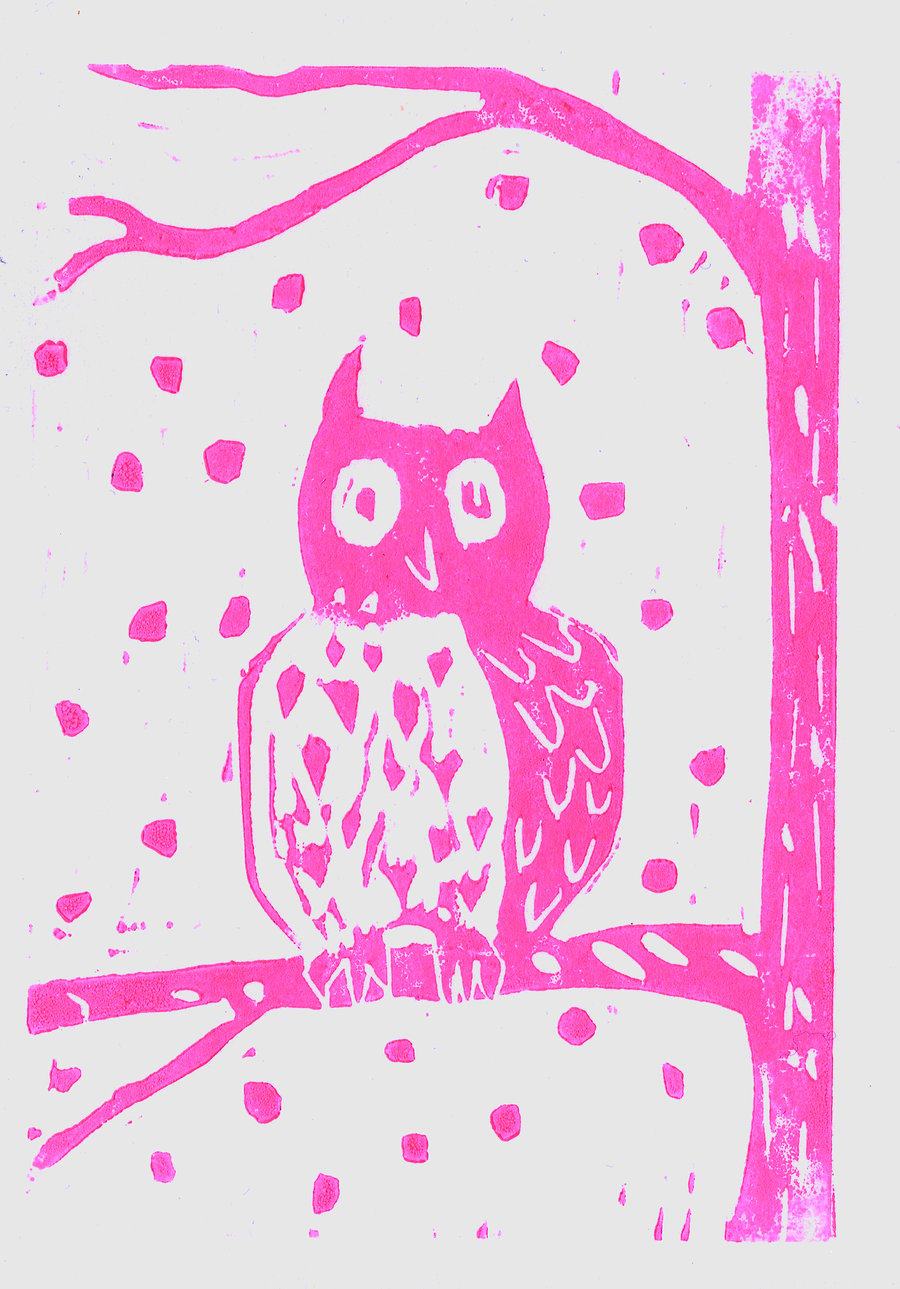 Handmade Woodcut Print Christmas Card - Owl