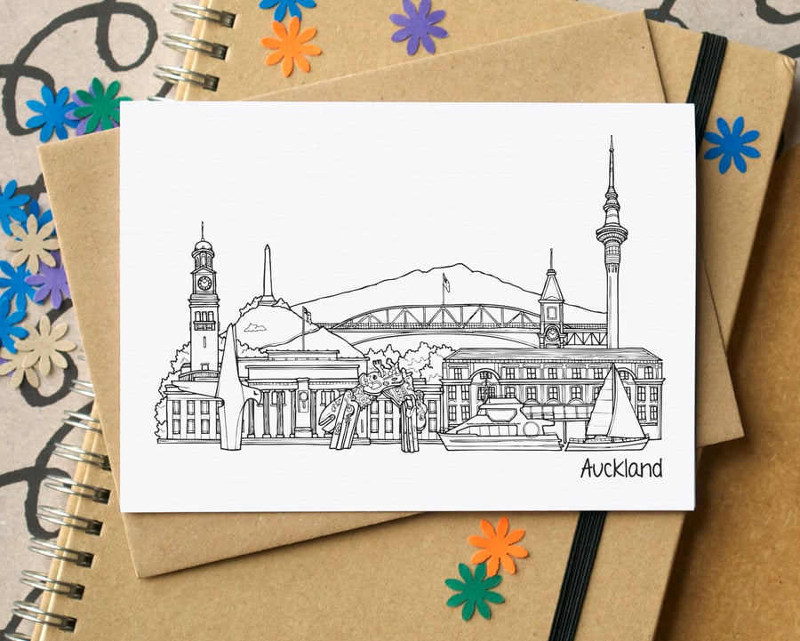 Auckland New Zealand Skyline Greetings Card