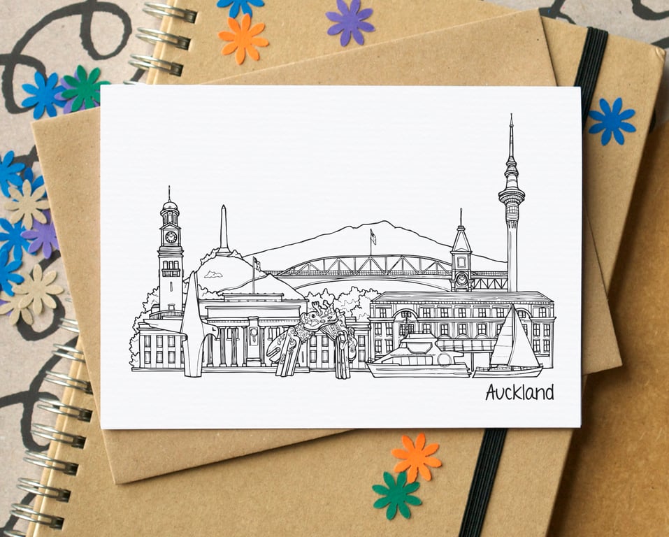 Auckland New Zealand Skyline Greetings Card