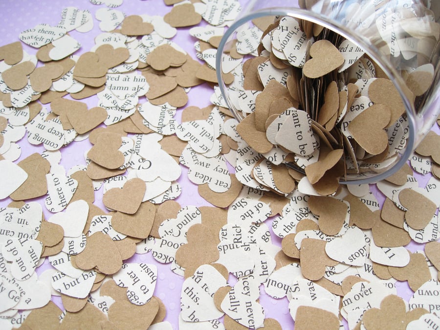 500 Harry Potter Book Kraft Confetti Hearts - Wedding Engagement Party Decor