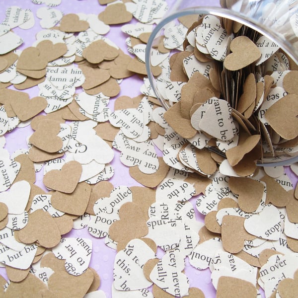 500 Harry Potter Book Kraft Confetti Hearts - Wedding Engagement Party Decor