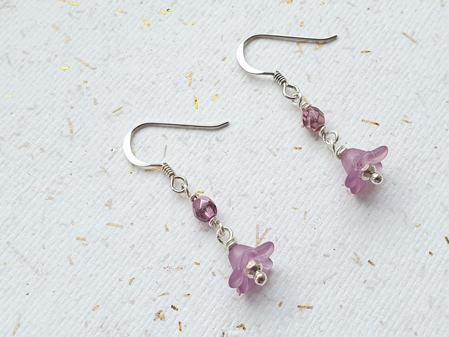 Pink Flower and Crystal Earrings