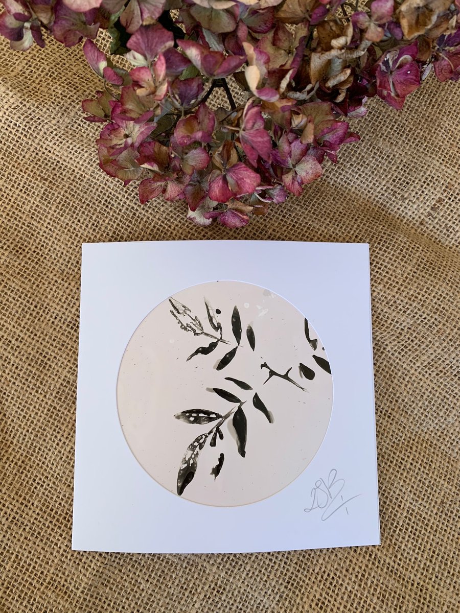 Handmade Pale Pink Chemigram Leaf Blank Card