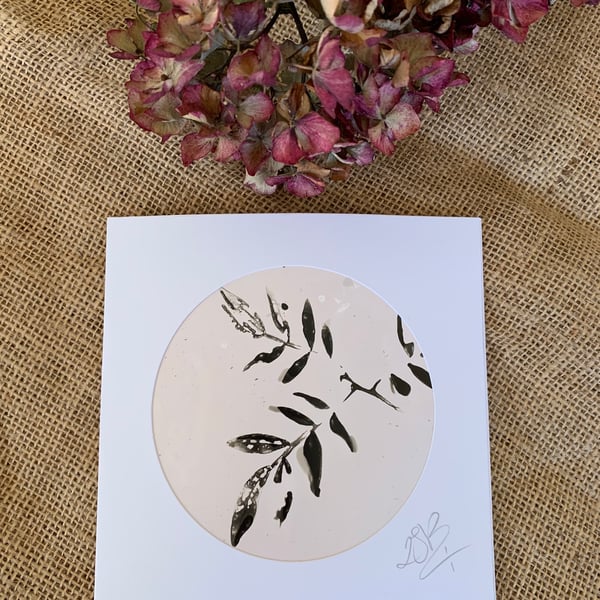 Handmade Pale Pink Chemigram Leaf Blank Card
