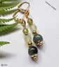 Jade, Jadeite & Peridot Gold Plated Copper Dangle Earrings 