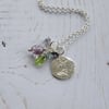 Textured recycled sterling silver coin pendant with gemstone beads