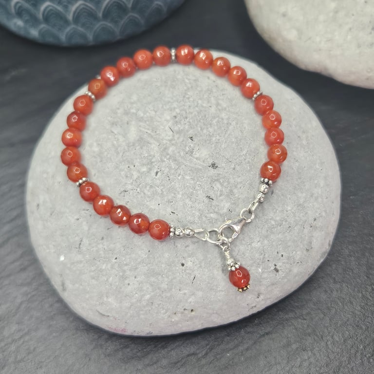 Faceted Carnelian and Sterling Silver Bracelet 
