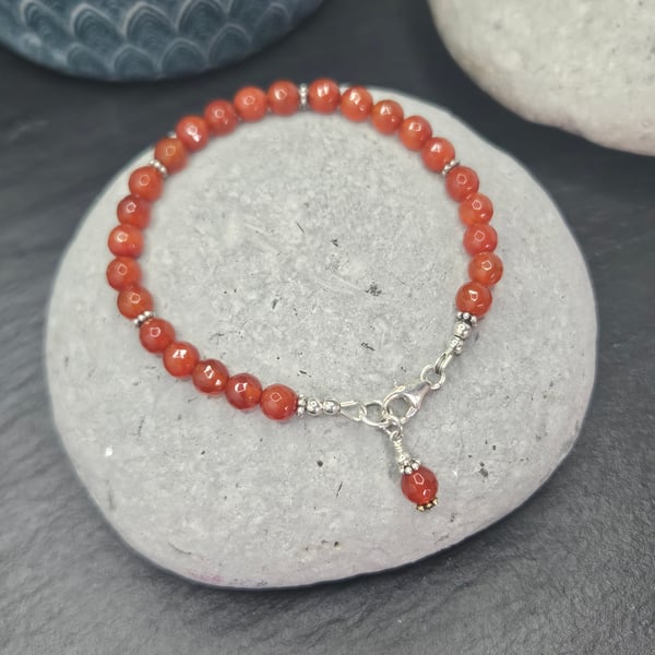 Faceted Carnelian and Sterling Silver Bracelet 