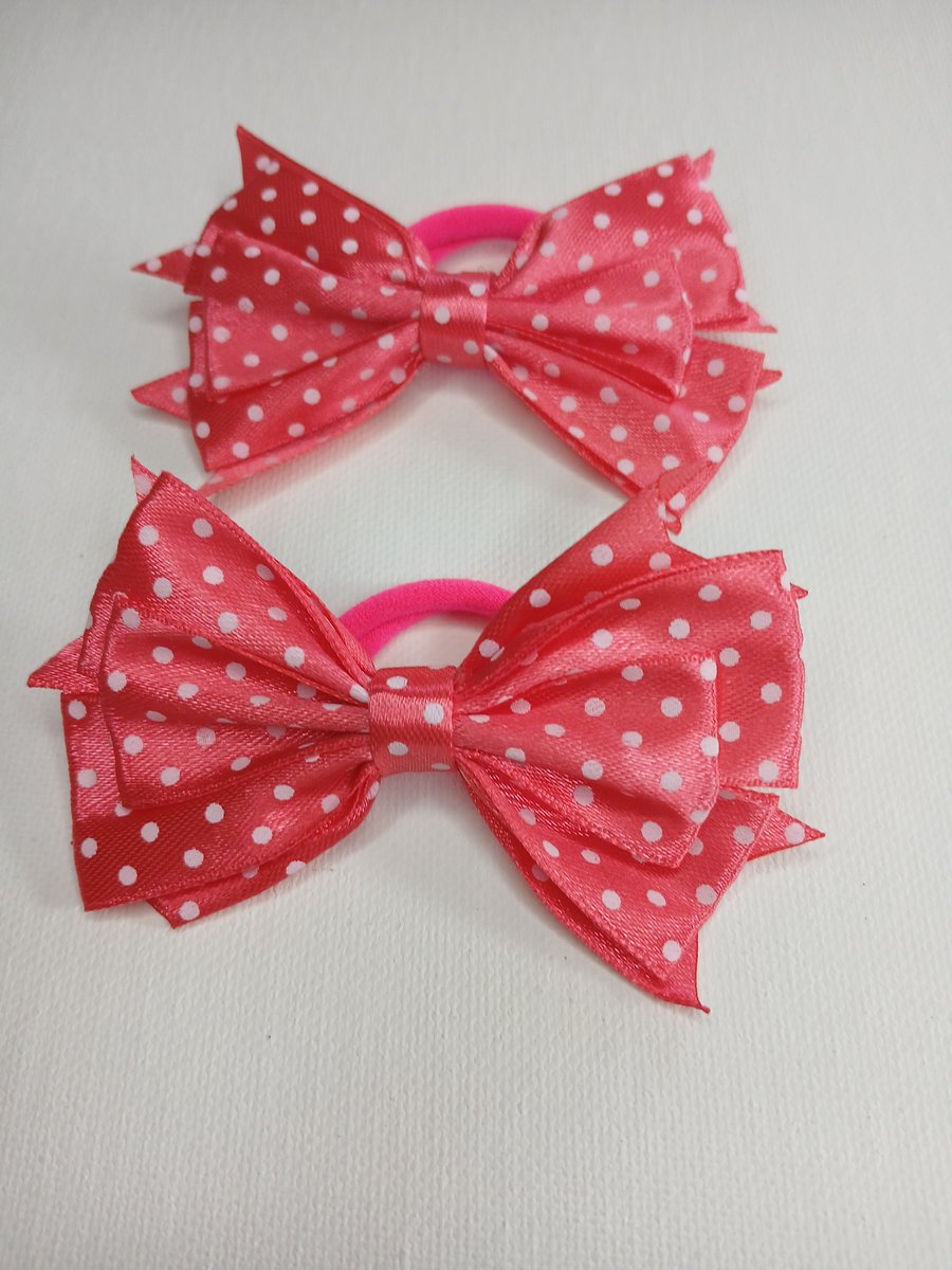  Coral Polka Dot Bow Hair Ties – Handmade Elastic Accessories for Girls