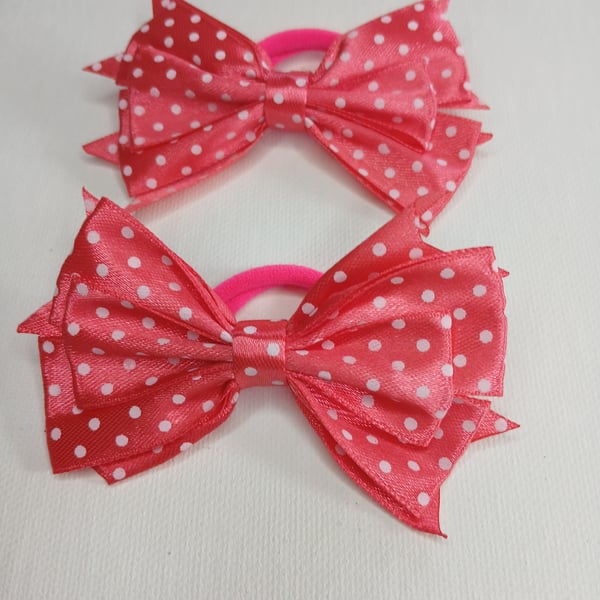  Coral Polka Dot Bow Hair Ties – Handmade Elastic Accessories for Girls