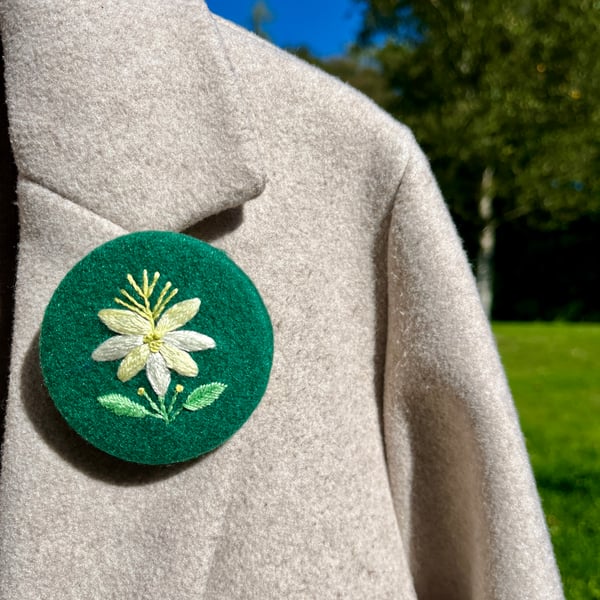 Hand embroidered floral brooch pin