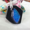 Unusual Fused Glass Black and Blue Pendant and Necklace