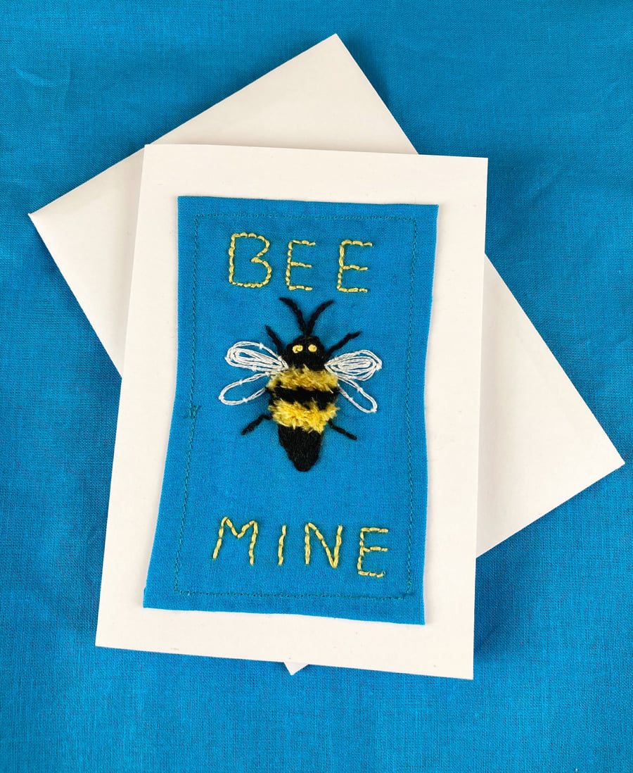 Valentine Bee embroidered card.