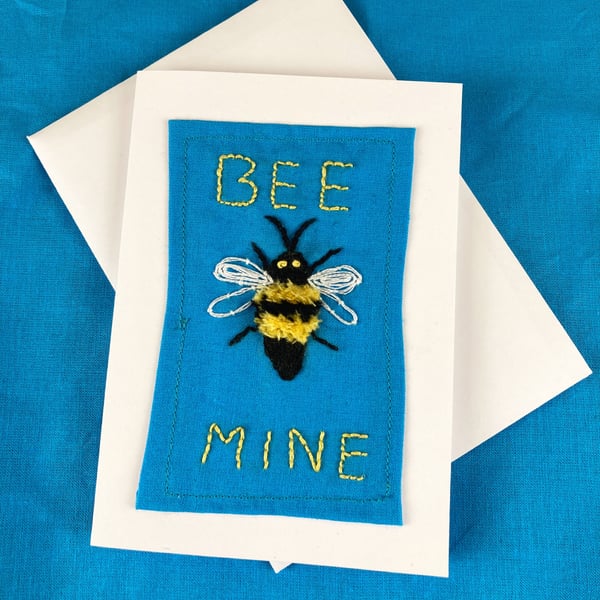 Valentine Bee embroidered card.