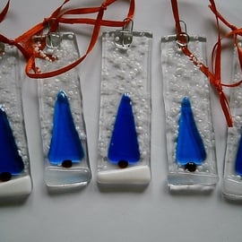 Fused glass festive tree decoration - Blue