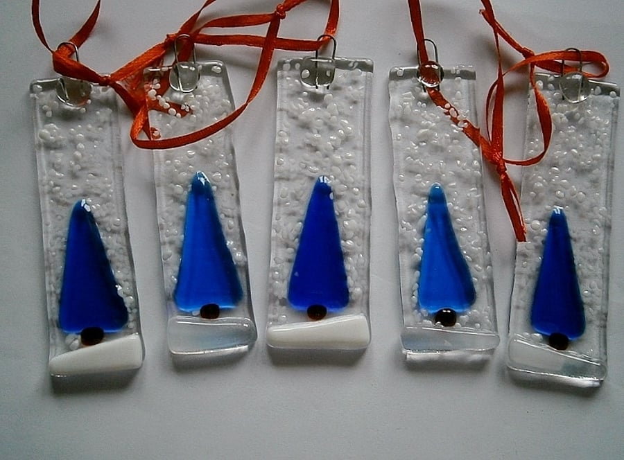 Fused glass festive tree decoration - Blue