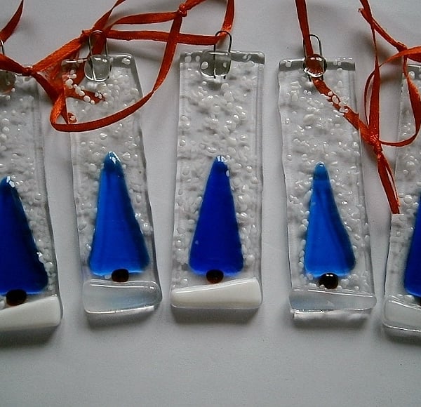 Fused glass festive tree decoration - Blue
