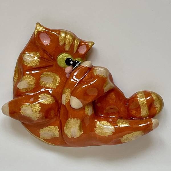 Hand Made Ginger Grooming Cat Magnet