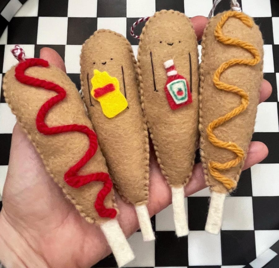 Handmade Felt Corndog Ornament, Quirky Christmas Decoration