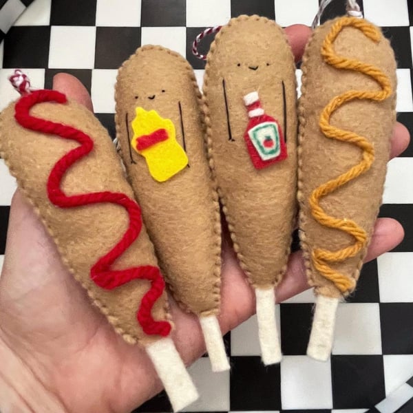 Handmade Felt Corndog Ornament, Quirky Christmas Decoration