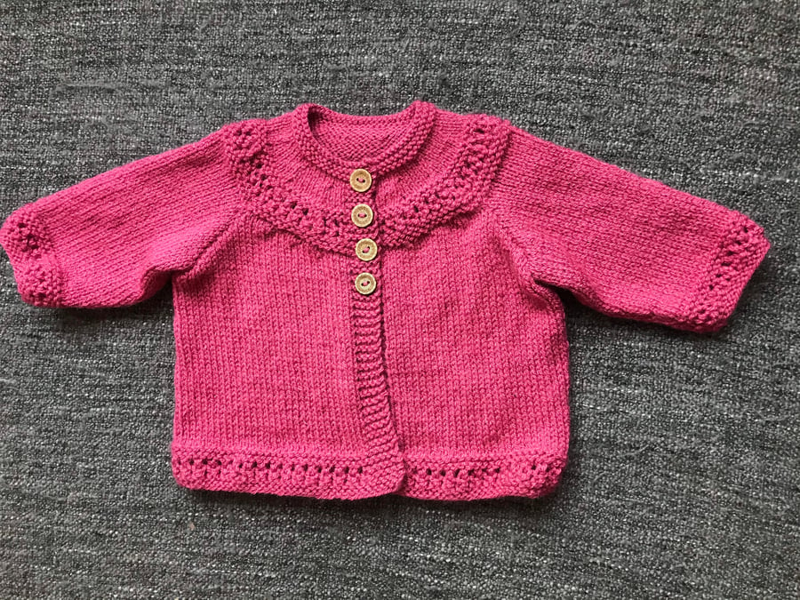Pink hand knitted cardigan, size 12-18 months