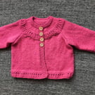Pink hand knitted cardigan, size 12-18 months