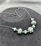 mint green and cream bumpy lampwork glass beaded necklace - Image 2