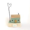 SALE - Little wooden house with a wire love heart