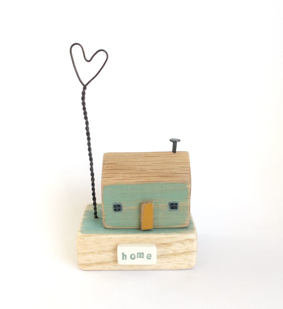 SALE - Little wooden house with a wire love heart